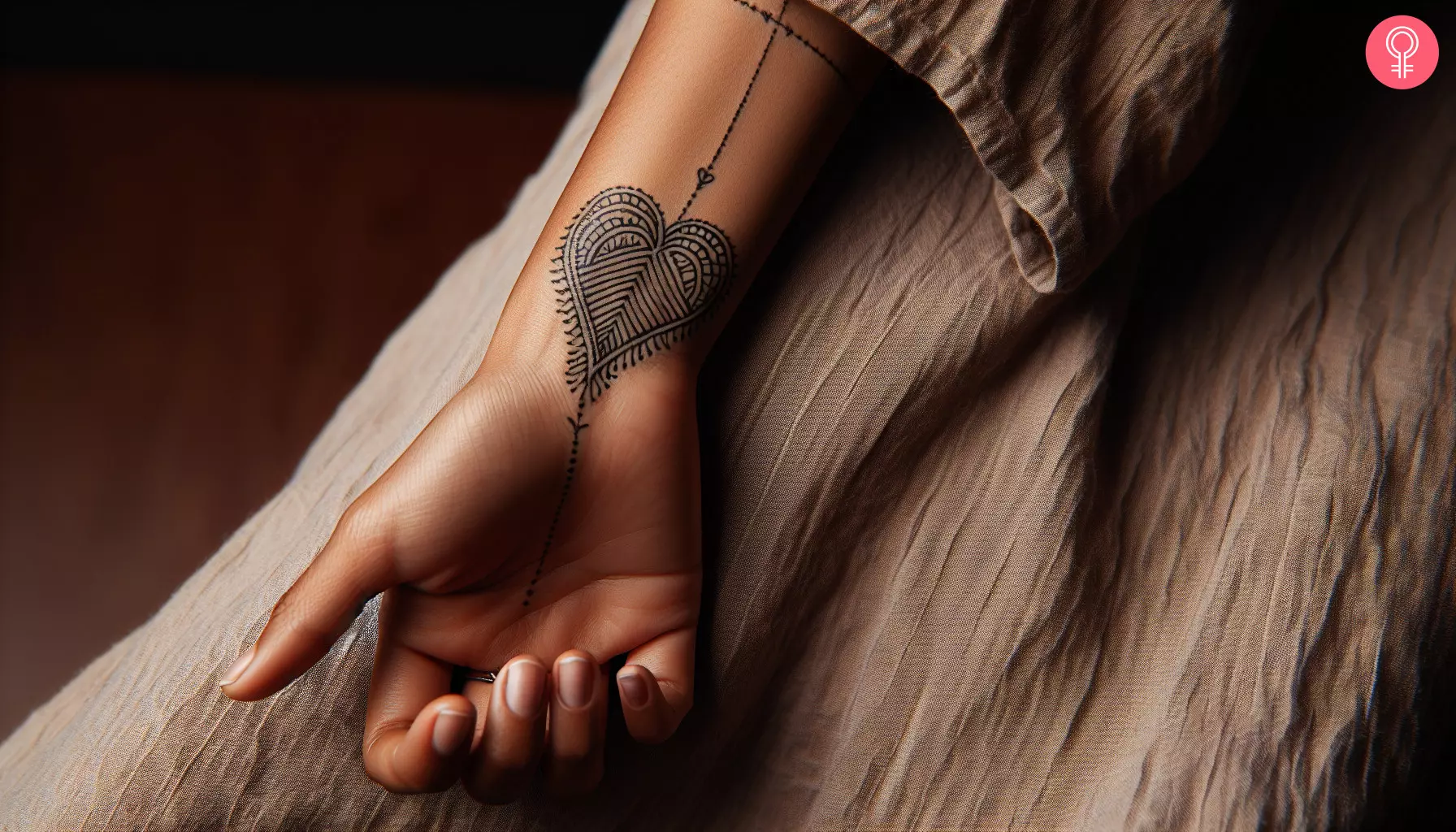 A tribal heart tattoo on the forearm