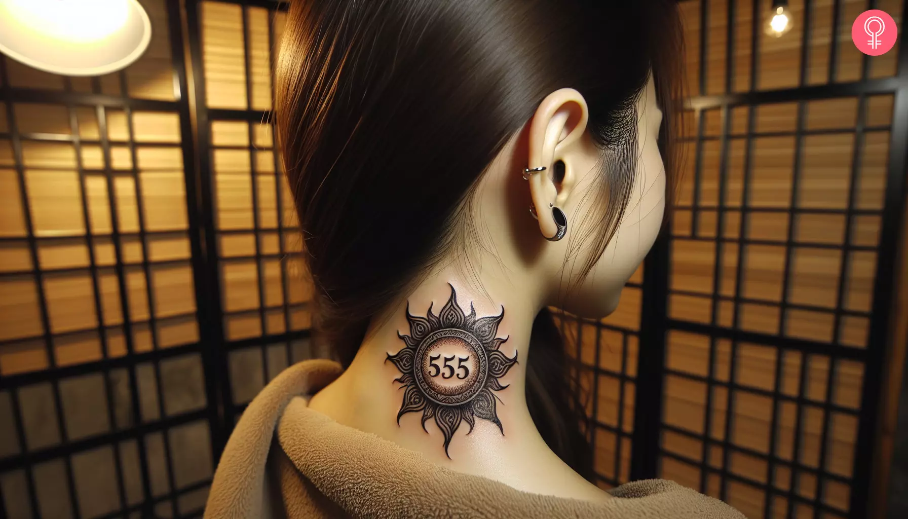 A woman with a 555 tattoo on her neck