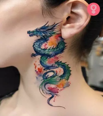 A woman sporting a wings neck tattoo