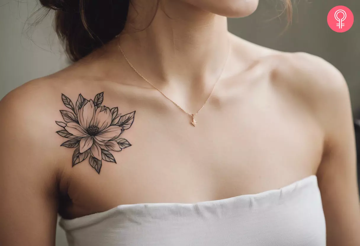 A woman with a floral collarbone tattoo