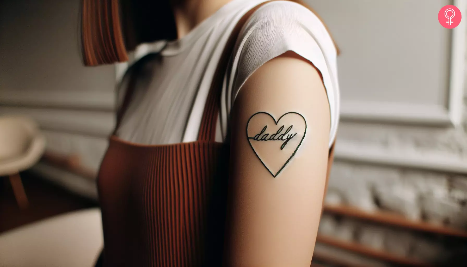 A woman with a heart tattoo with Daddy written inside it