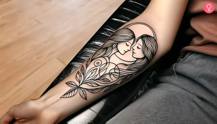 A woman with a sibling love tattoo on the forearm