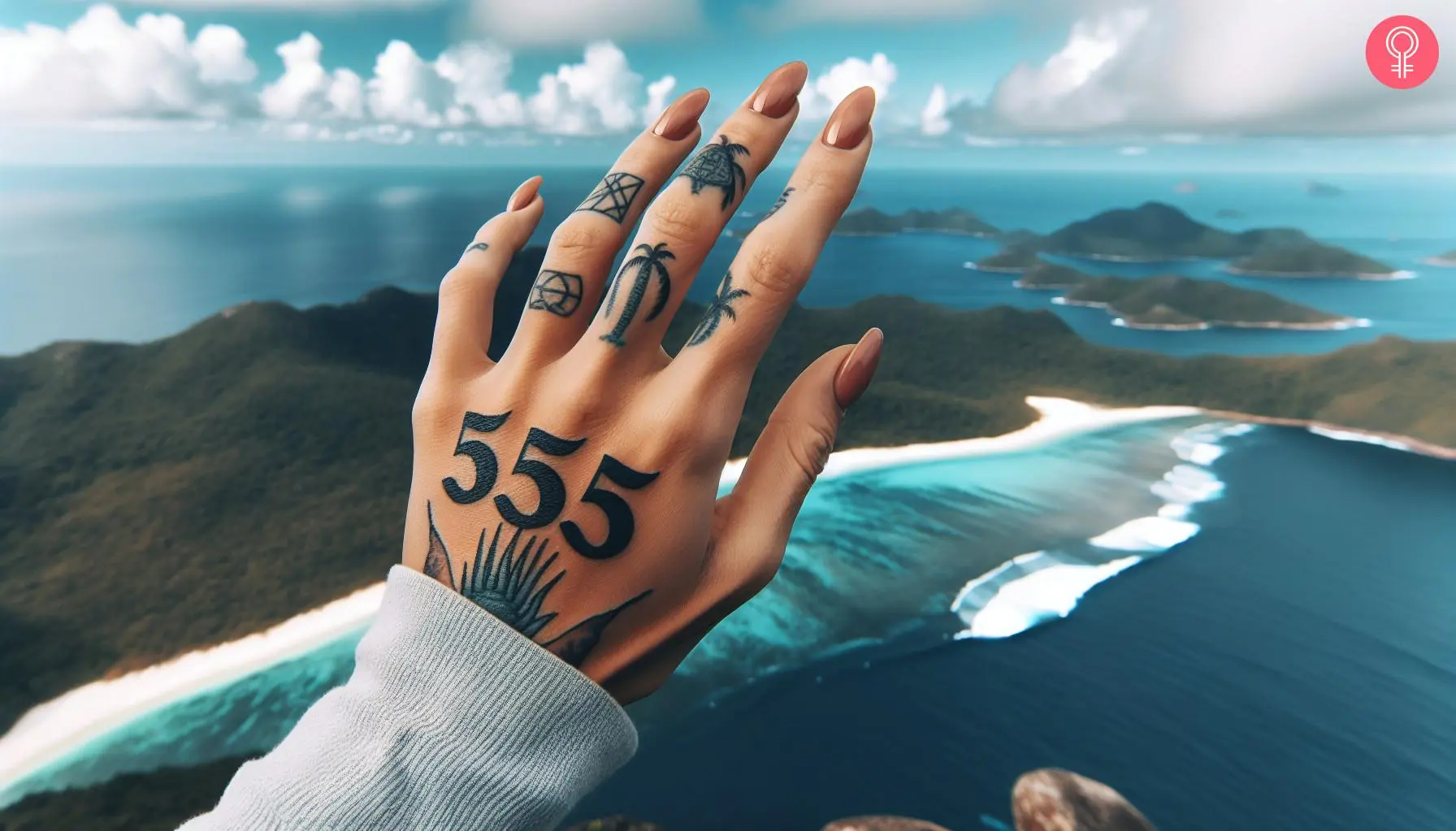 A woman with a simple 555 tattoo on her finger