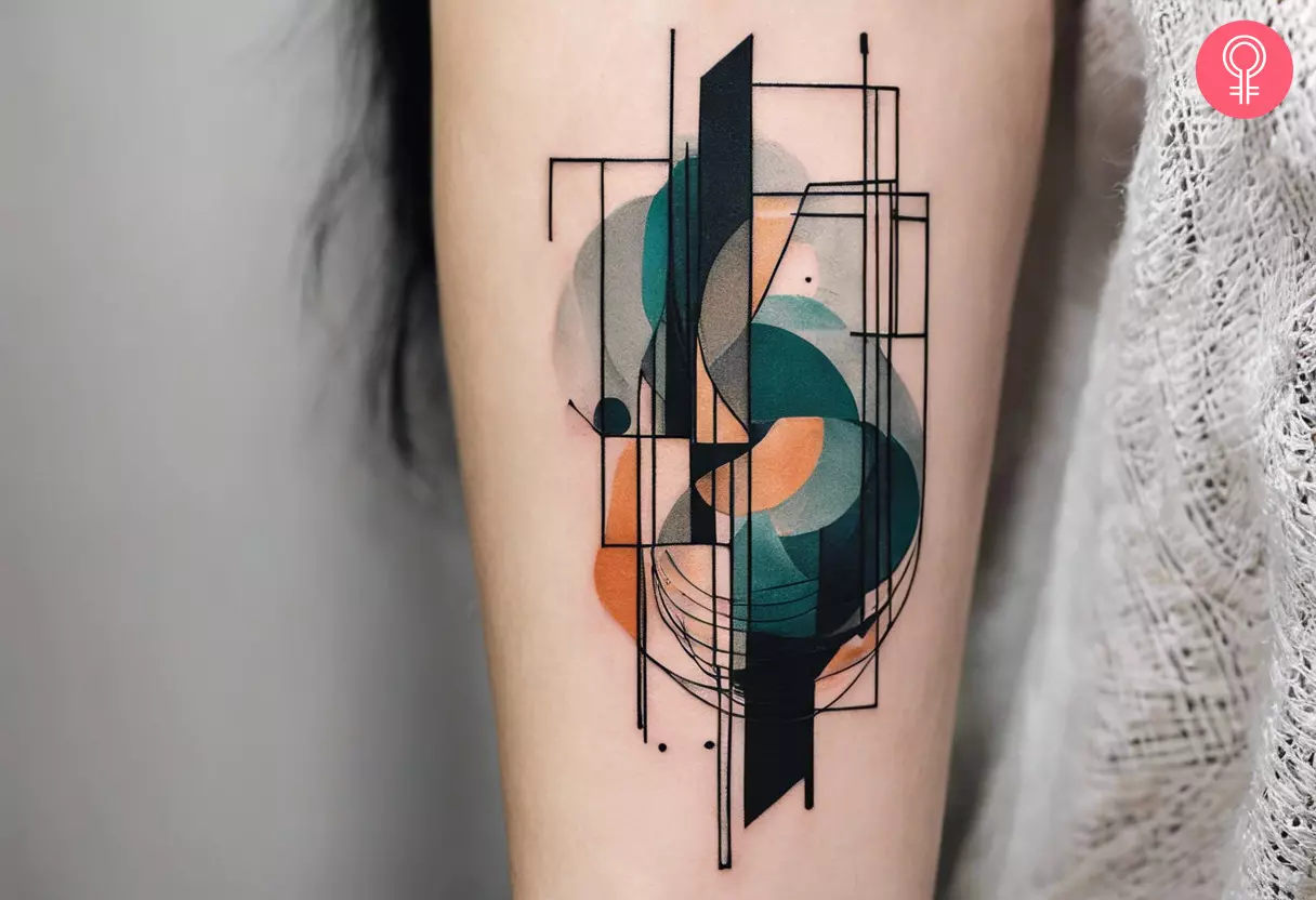 A woman with an abstract pattern tattoo on her forearm