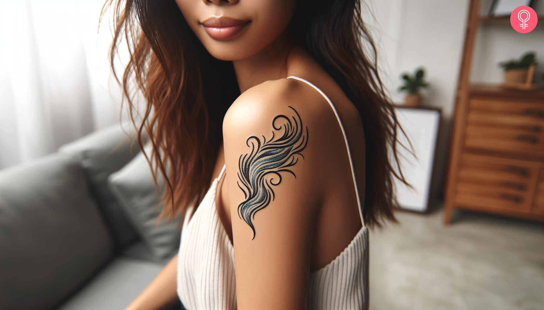 Abstract flow tattoo on the arm of a woman