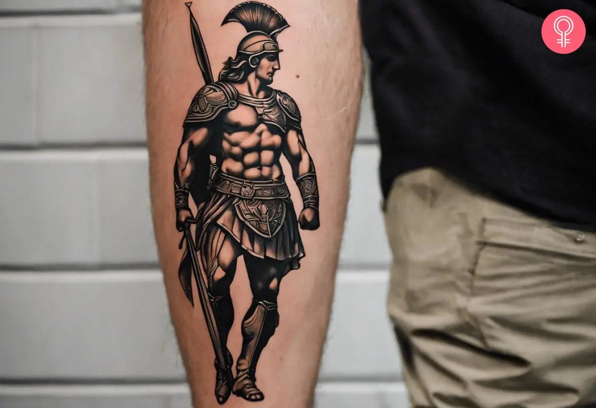 Achilles warrior tattoo on the forearm