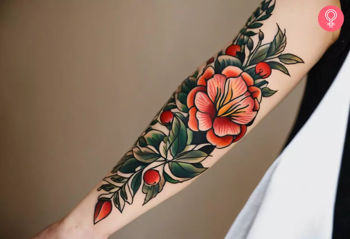 American traditional nature tattoo on the arm
