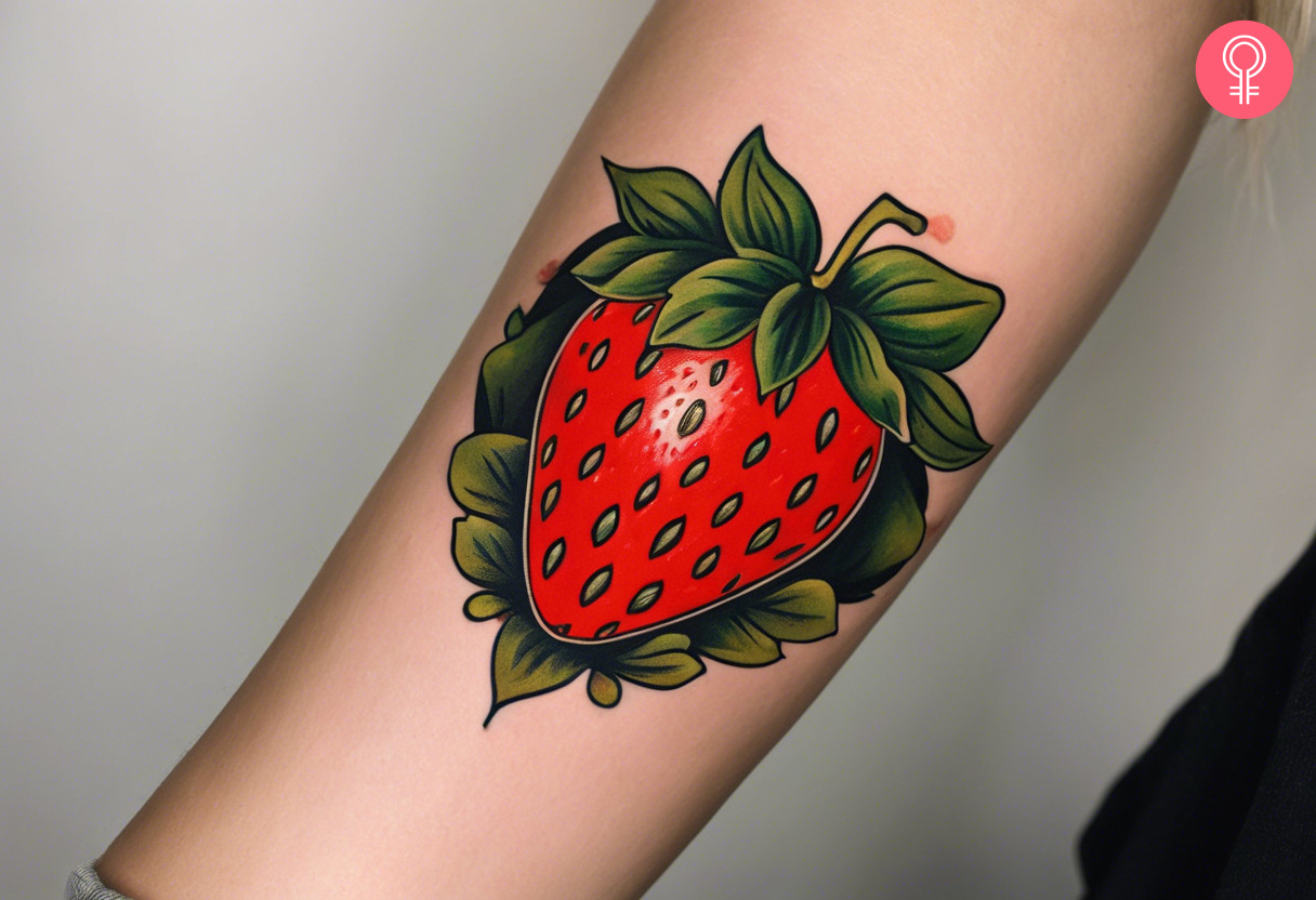 American Traditional Strawberry Tattoo