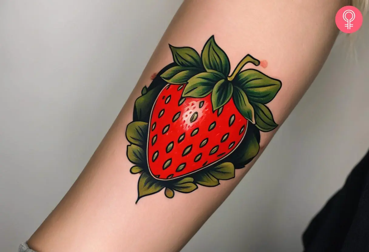 American Traditional Strawberry Tattoo