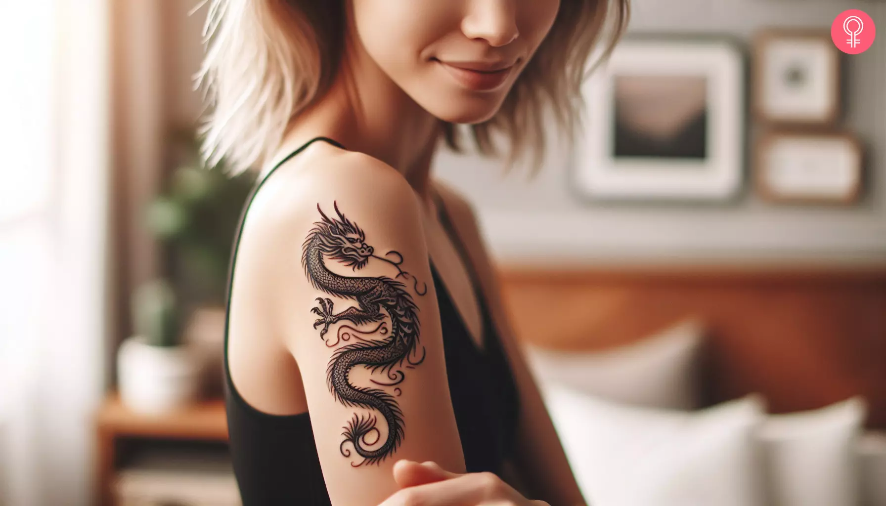 An Asian-style dragon tattoo on the upper arm