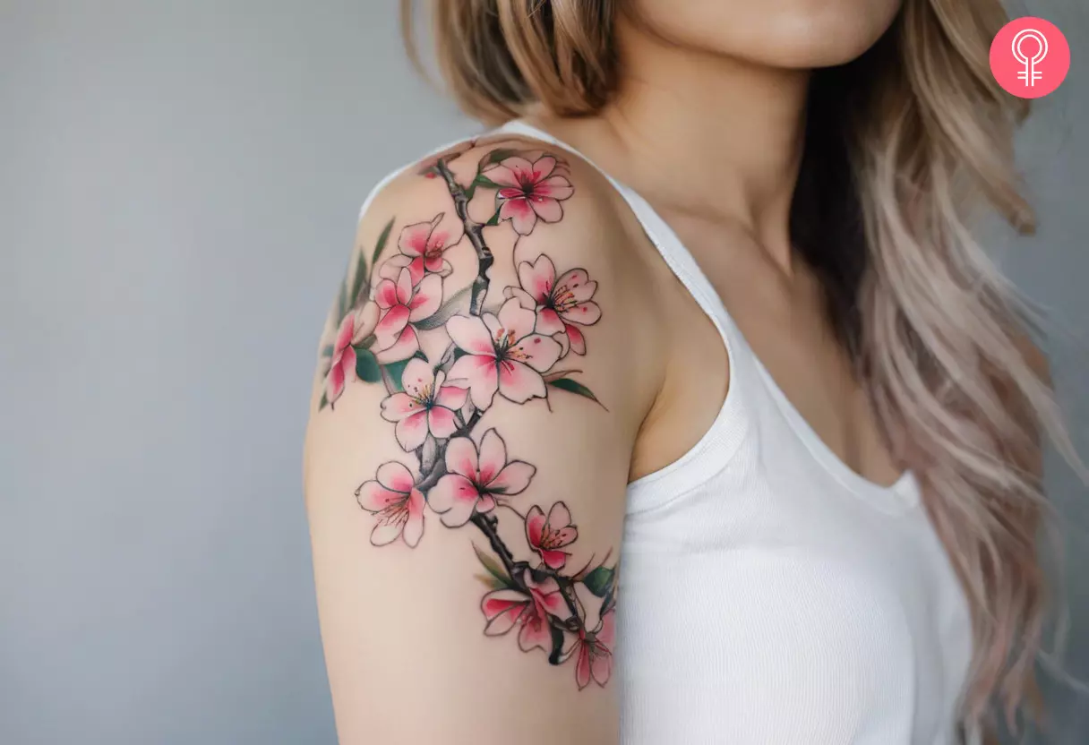 An oriental flower tattoo on the upper arm