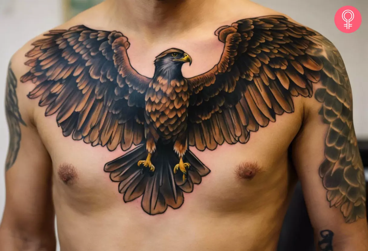 An osprey tattoo on the chest