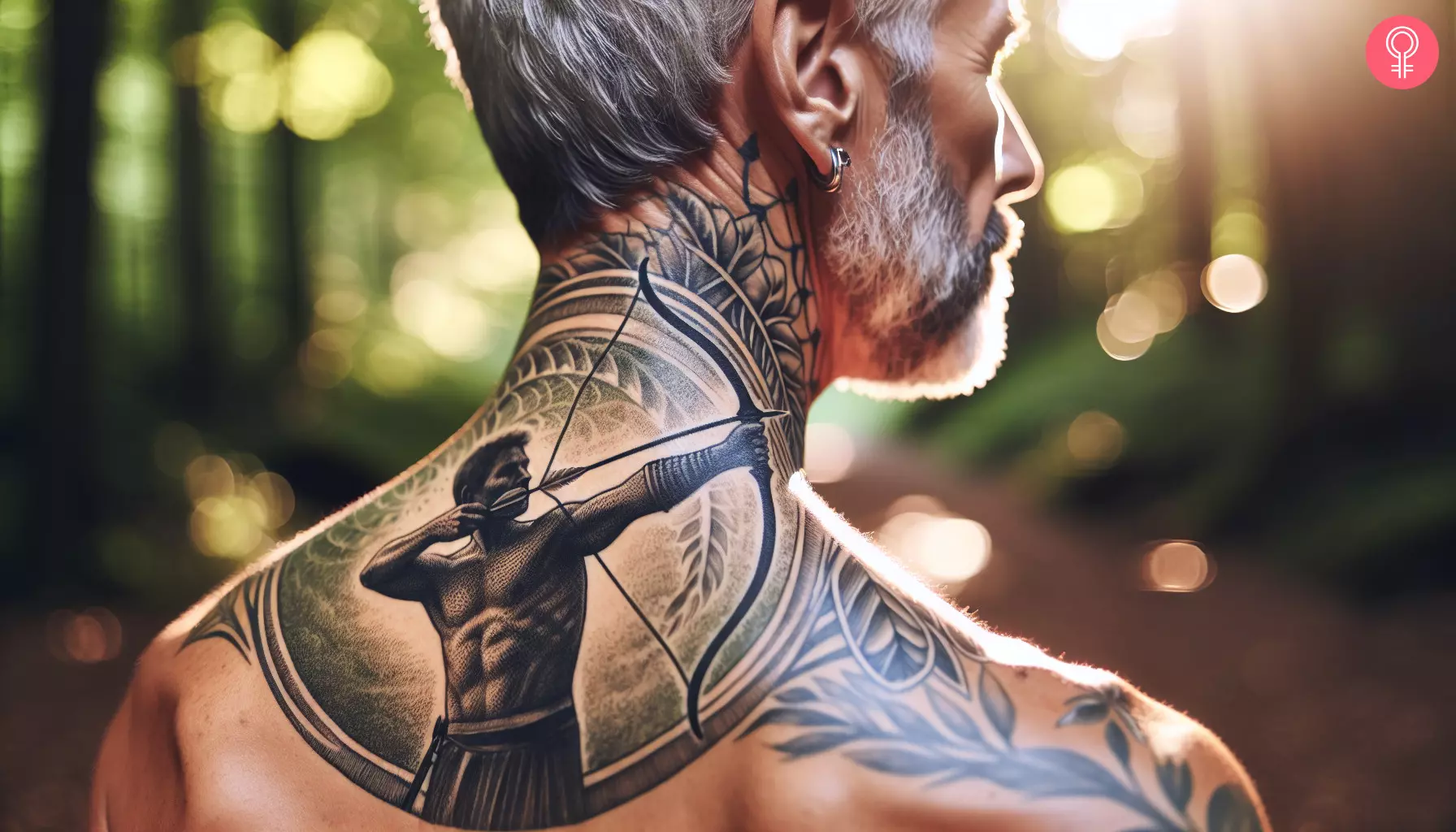 Archer Sagittarius tattoo on the neck