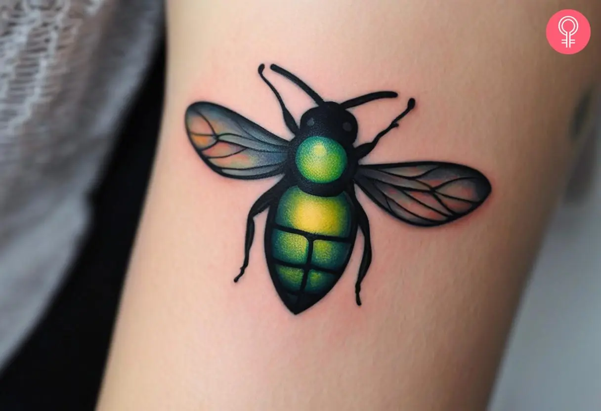 Baby firefly tattoo on the arm