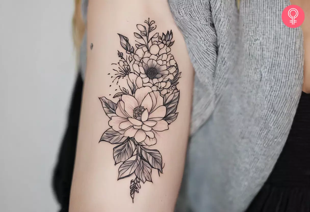 Back of arm tattoo of flowers