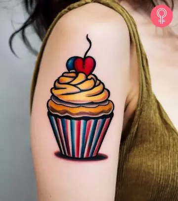 Woman with a Hello Kitty tattoo on her arm