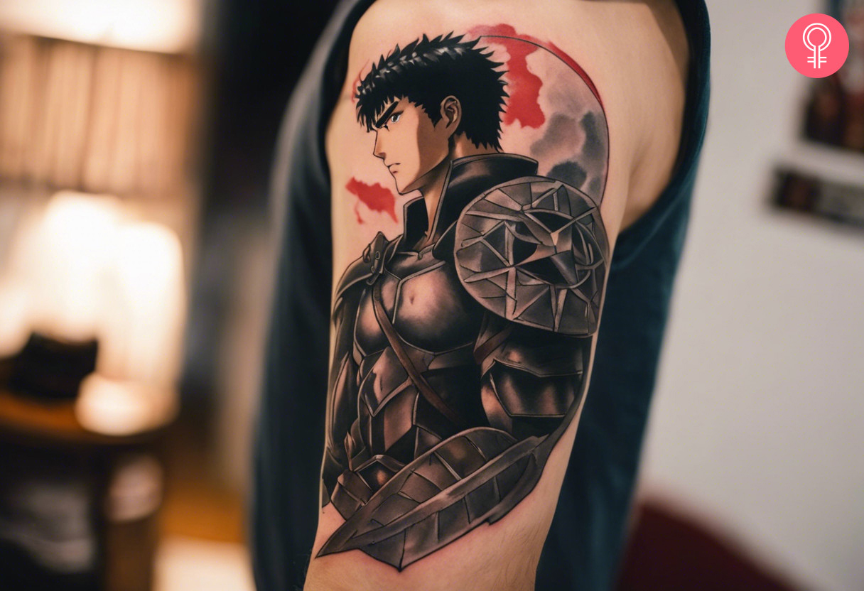 Berserk anime tattoo on a man’s upper arm