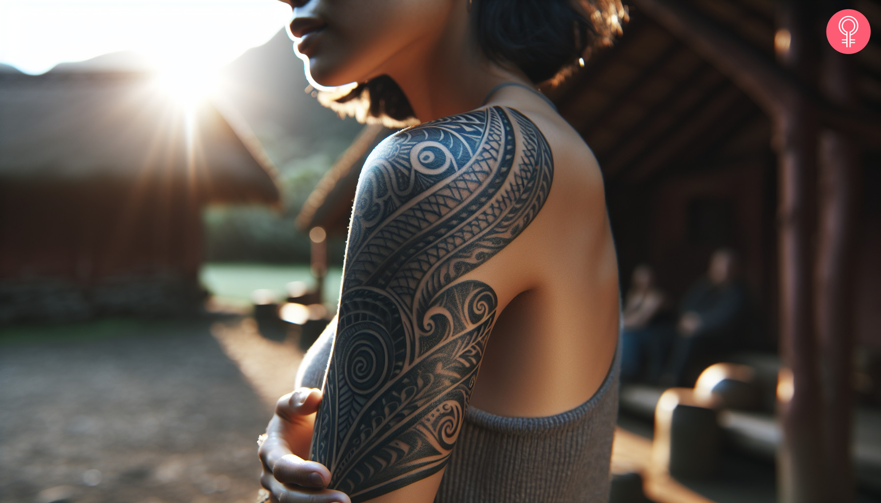 Black maori tribal tattoo on the upper arm