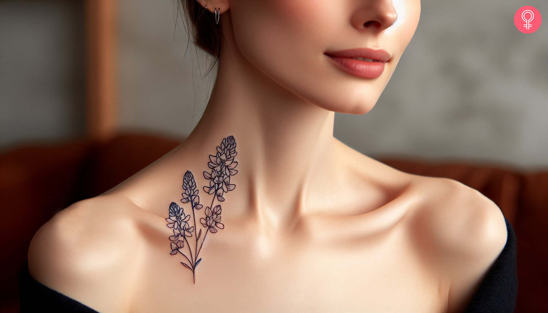 Bluebonnet outline tattoo design on the neck of a woman