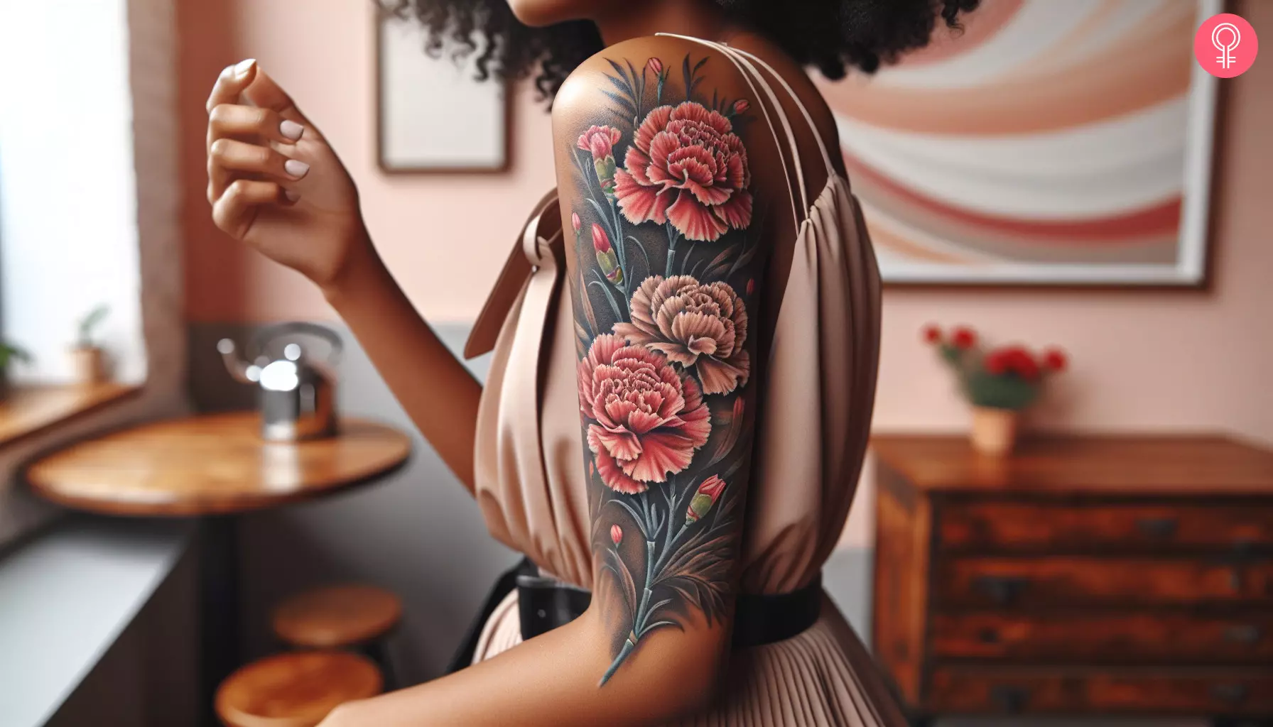 Carnation Sagittarius birth flower tattoo on the arm