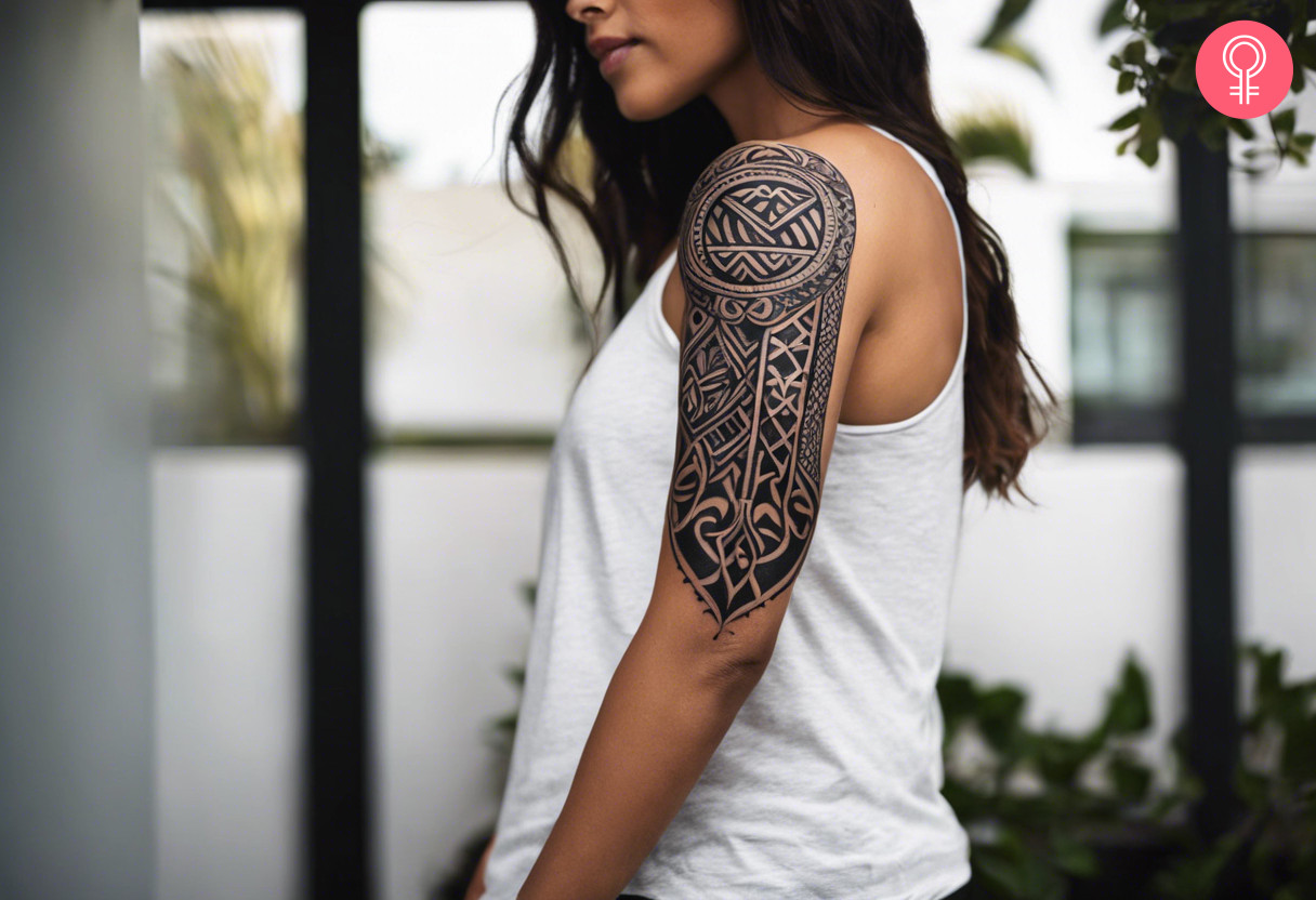 Circle and oval maori tattoo on the upper arm