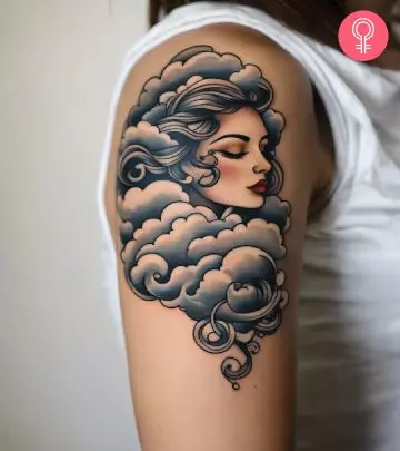 A woman with storm tattoo