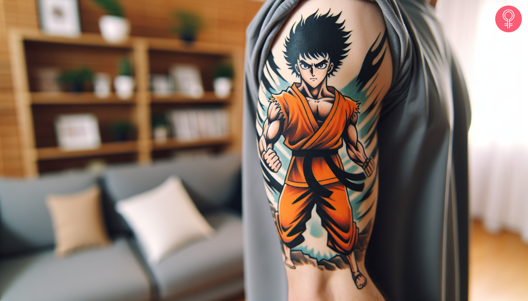 Colorful Goku tattoo on the arm of a man