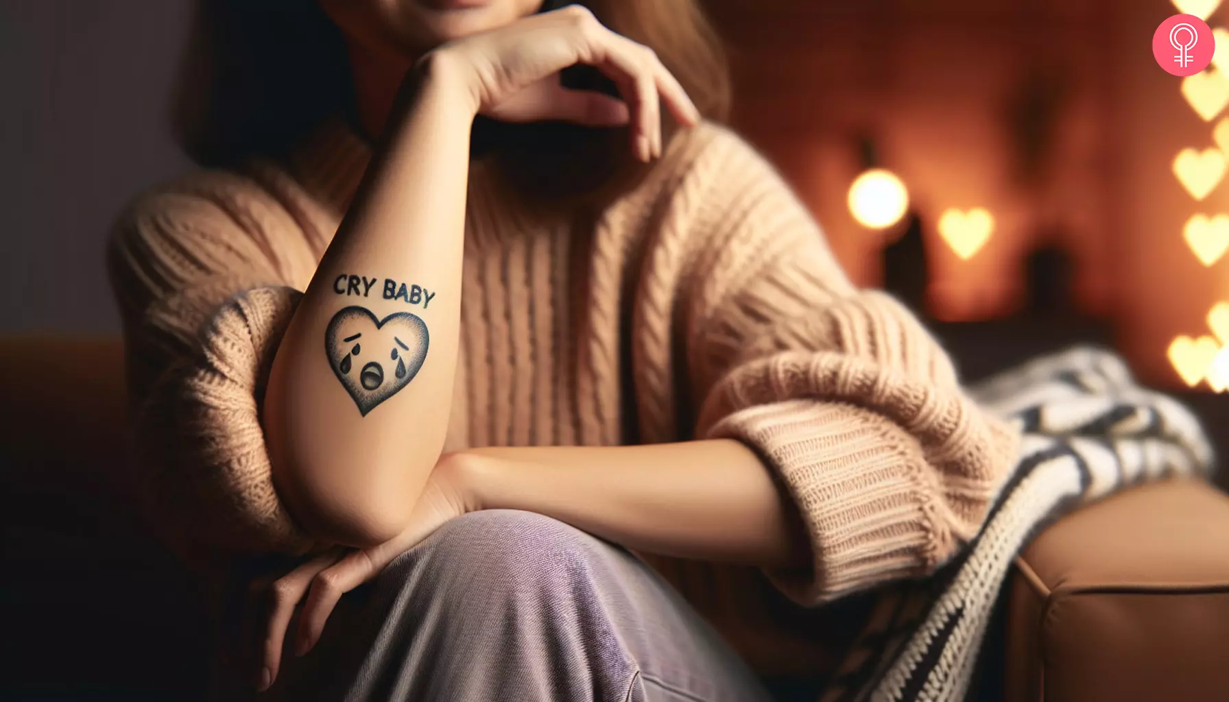 Cry Baby heart tattoo on the forearm
