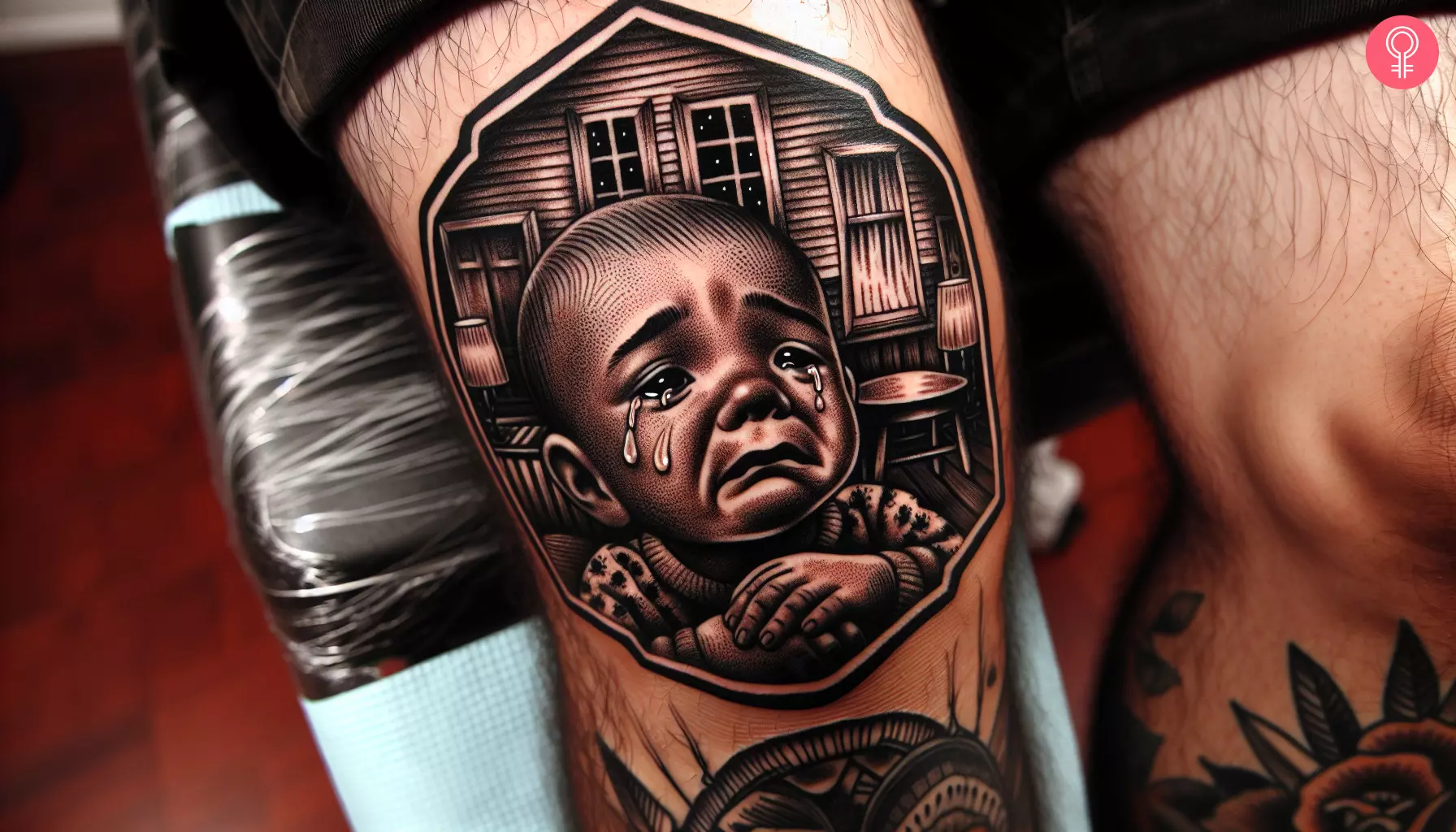 Cry Baby tattoo on the knee
