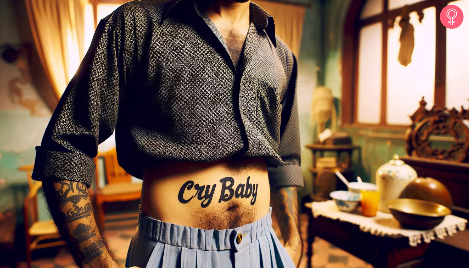 Cry Baby tattoo on belly