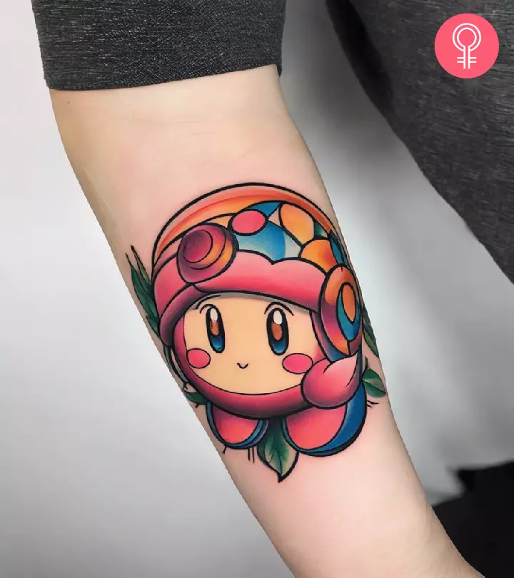 Cute Kirby design tattoo on the forearm