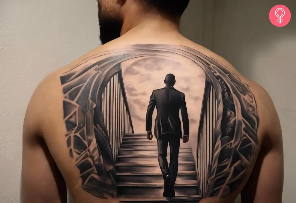 Dark surrealist tattoo on the back