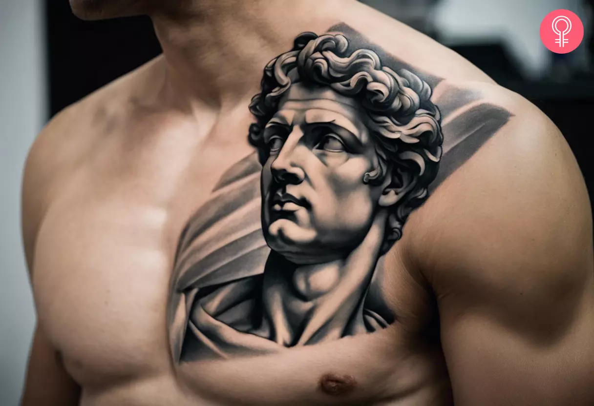 A man with a David statue tattoo on the chest