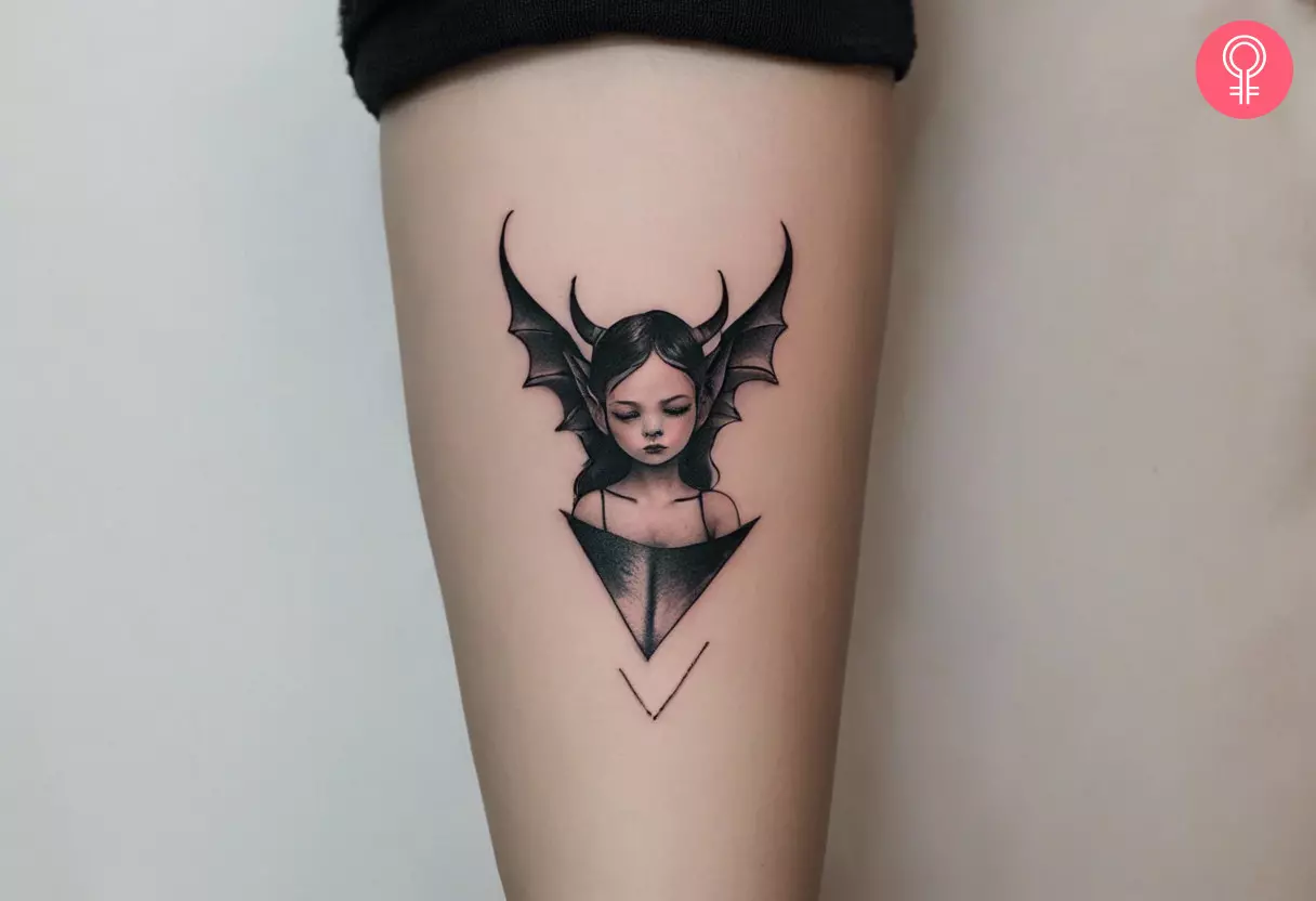 Demon girl tattoo on the forearm