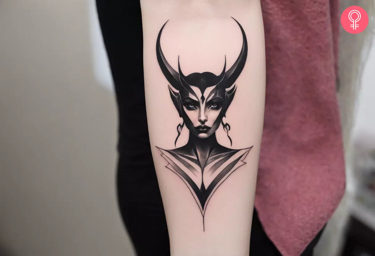 Demon lady tattoo on the arm