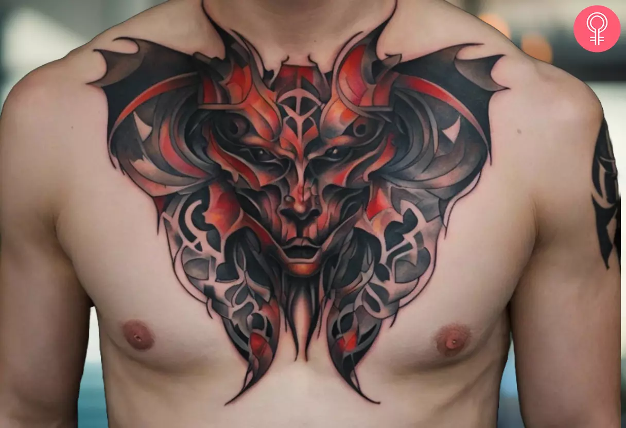 Demon tattoo on the chest