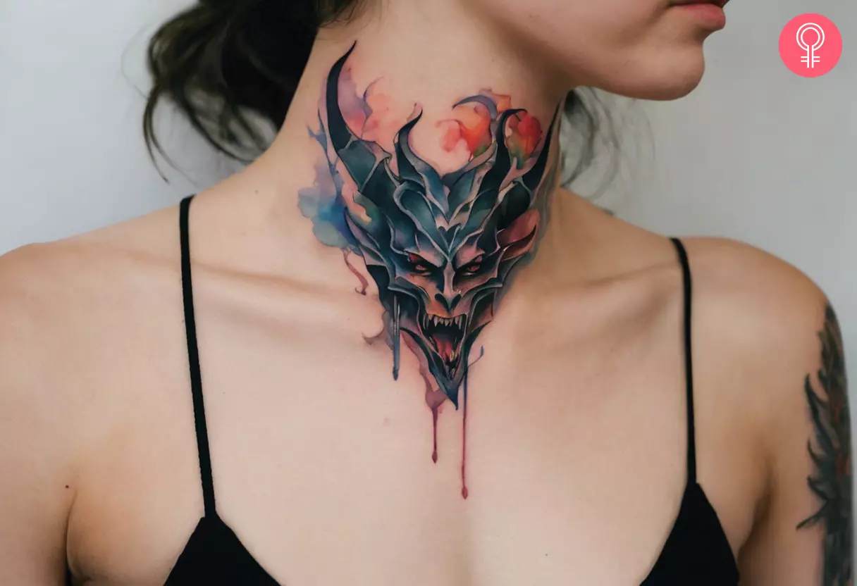 Demon tattoo on the neck