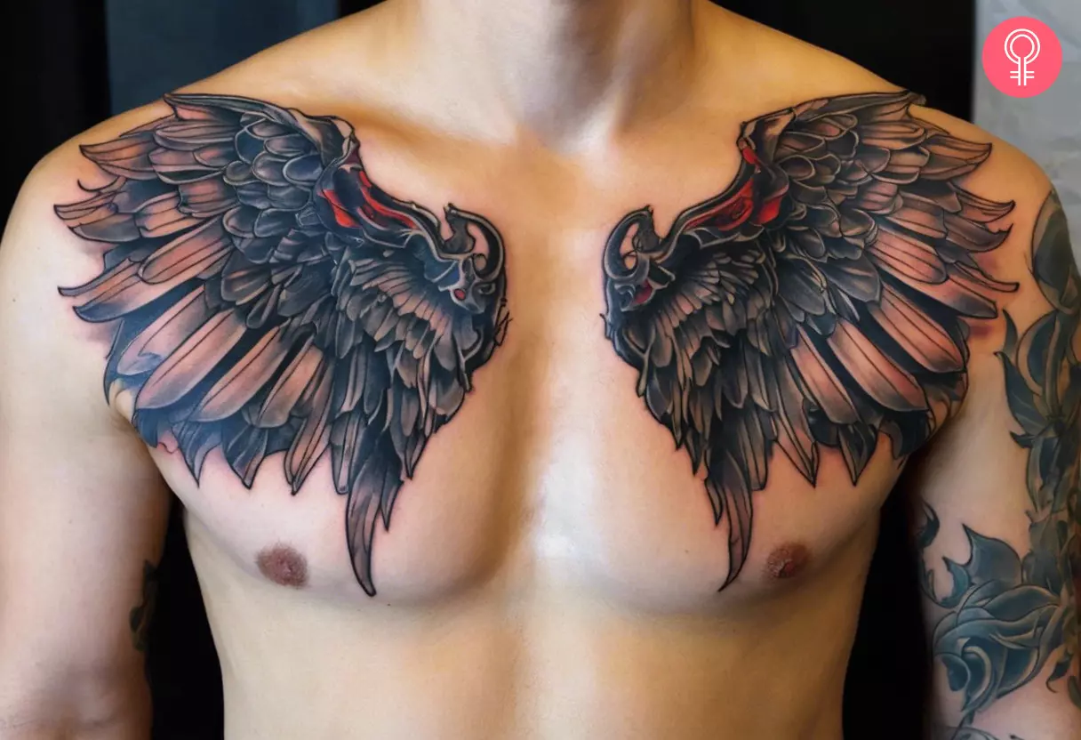 Demon wings tattoo on the chest