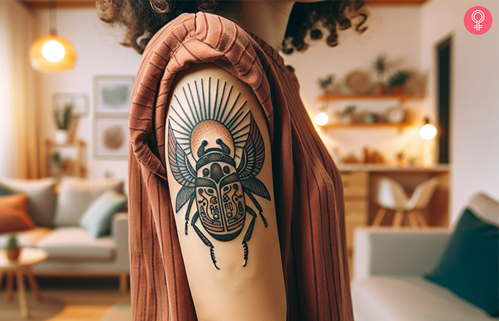 Egyptian scarab tattoo on the forearm
