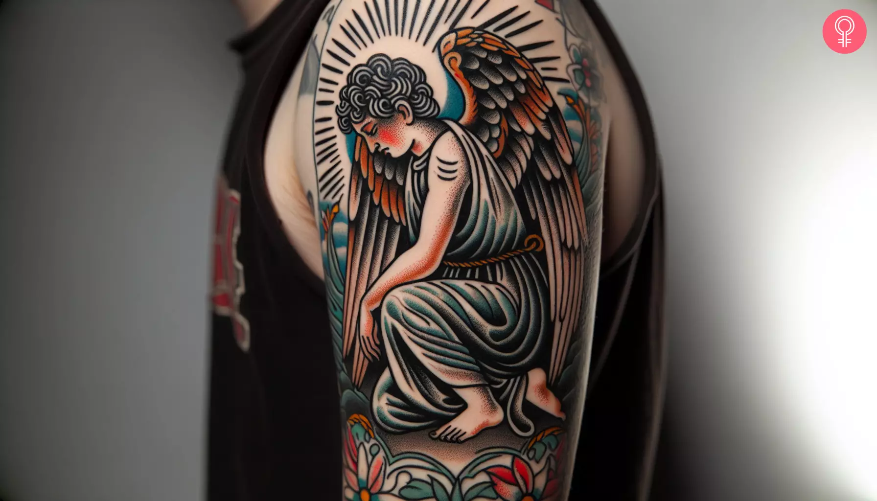 Fallen angel demon tattoo on the upper arm