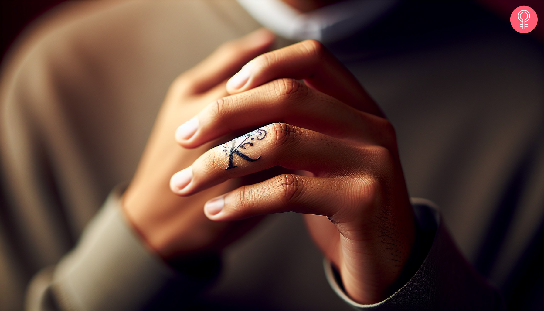 Woman with finger initial tattoo