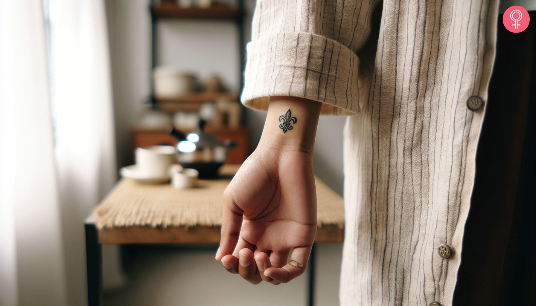 A fleur de lis tattoo on the wrist
