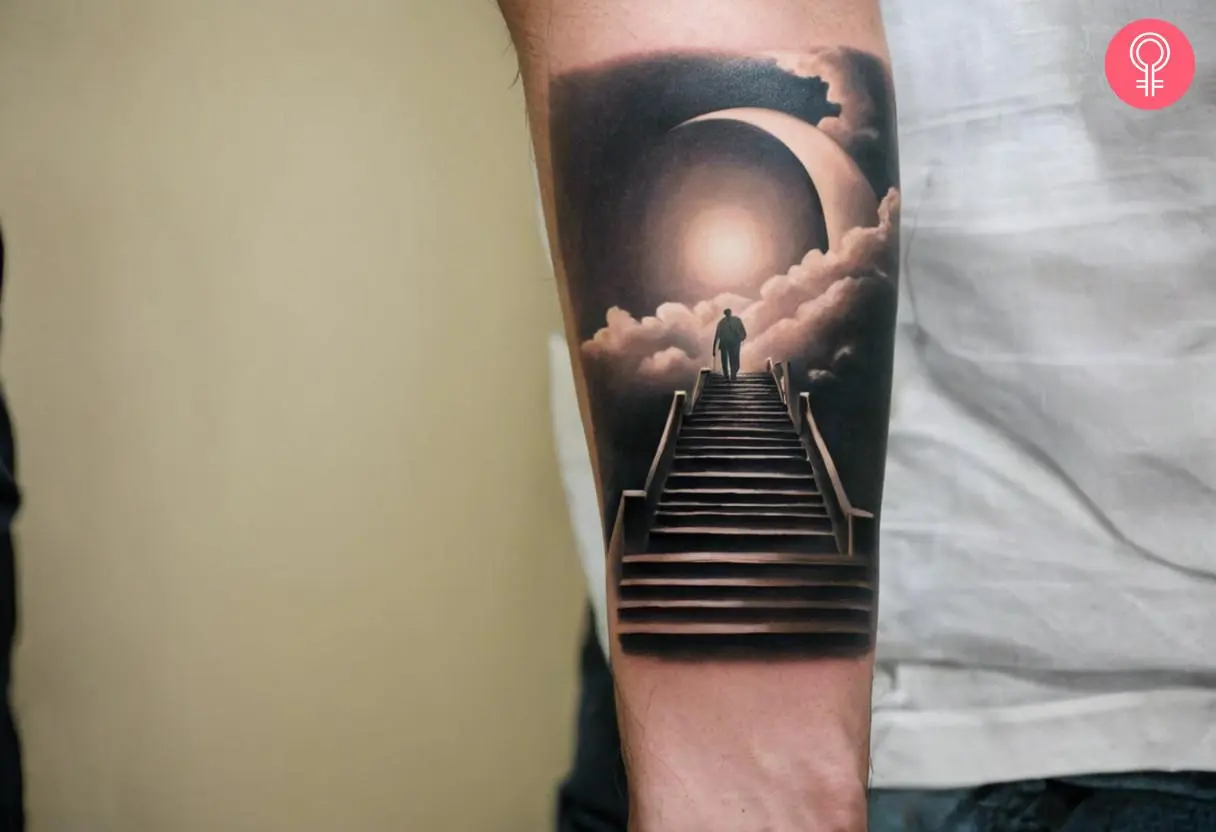 A ‘Stairway To Heaven’ tattoo on the forearm