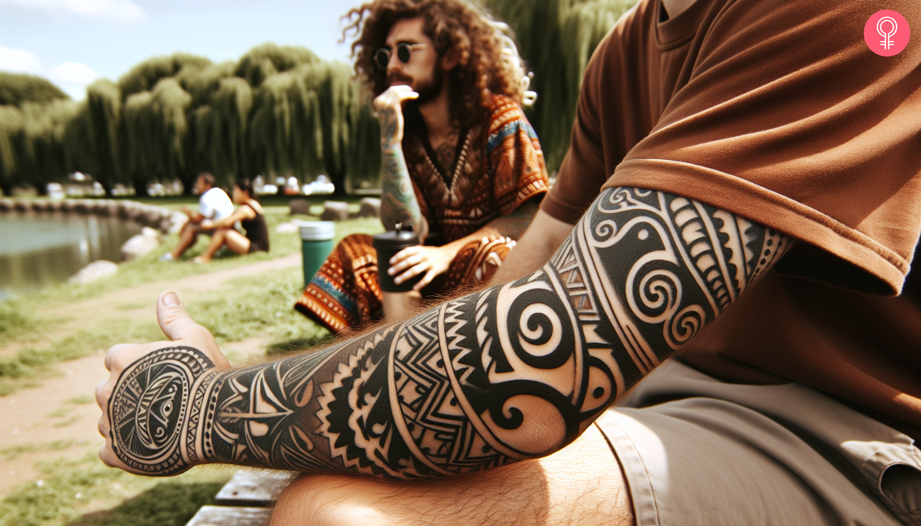 Full sleeve maori tattoo on a man