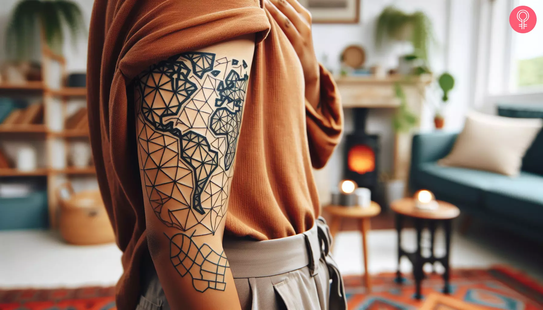 Geometric map tattoo on a woman's arm