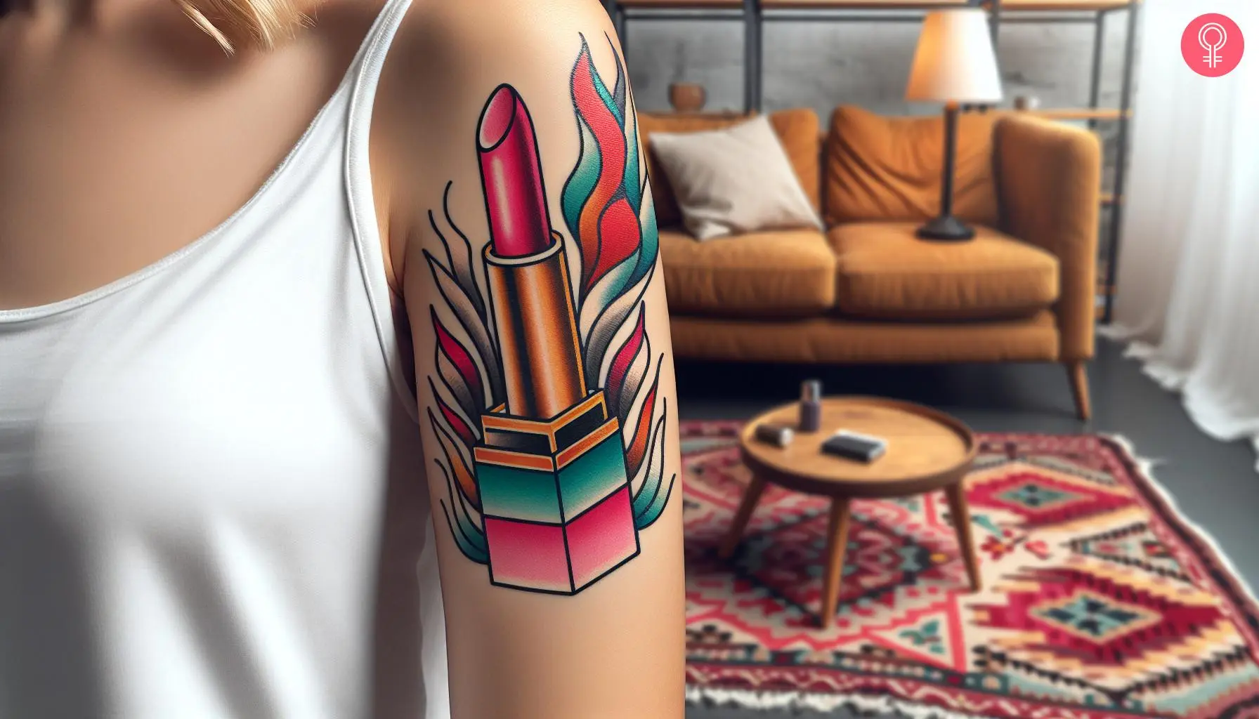 Woman with a girly lipstick tattoo