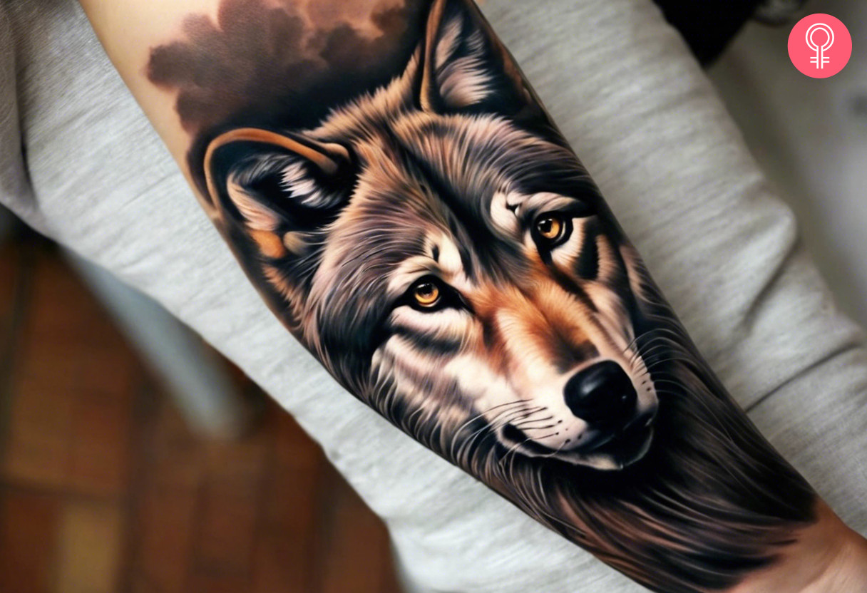 A wolf tattoo on the arm