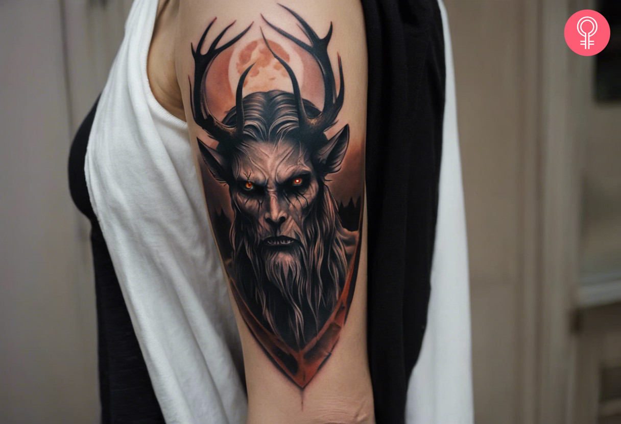 A Hannibal wendigo tattoo on the upper arm