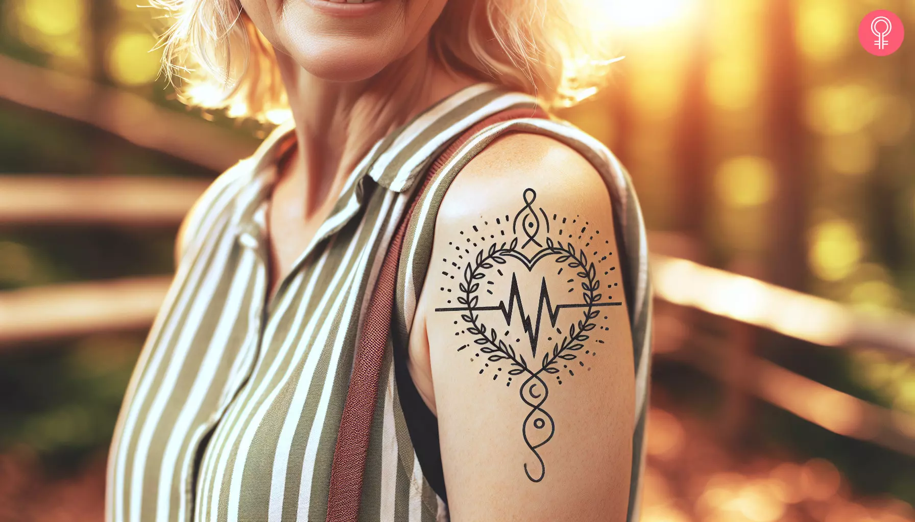 Heart with lifeline tattoo on the upper arm of a woman