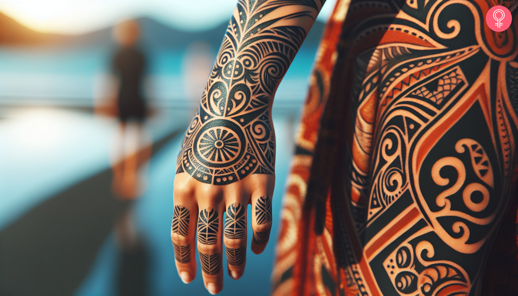 Heart spiral maori tattoo on the hand of a woman